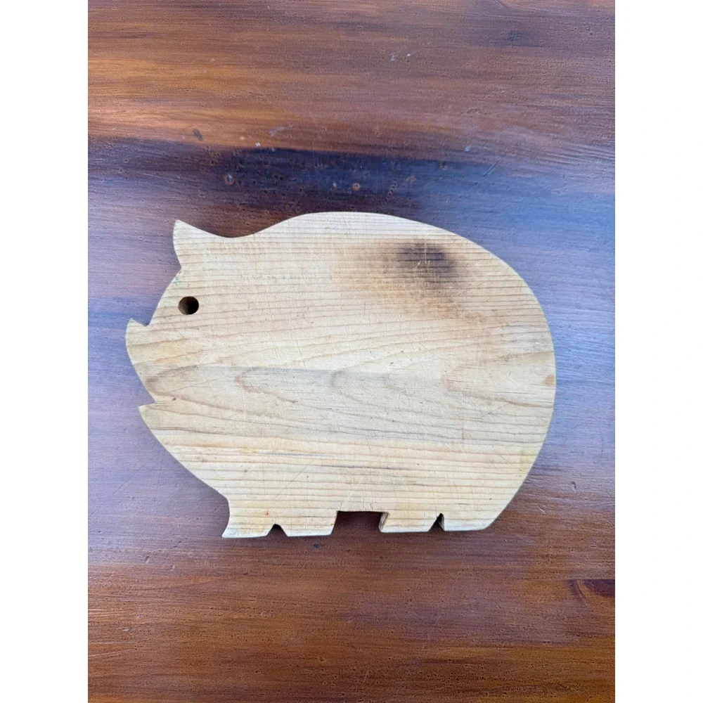 Vintage Pig Shaped Wooden Cutting Board Farmhouse Rustic Kitchen Decor‎ Small